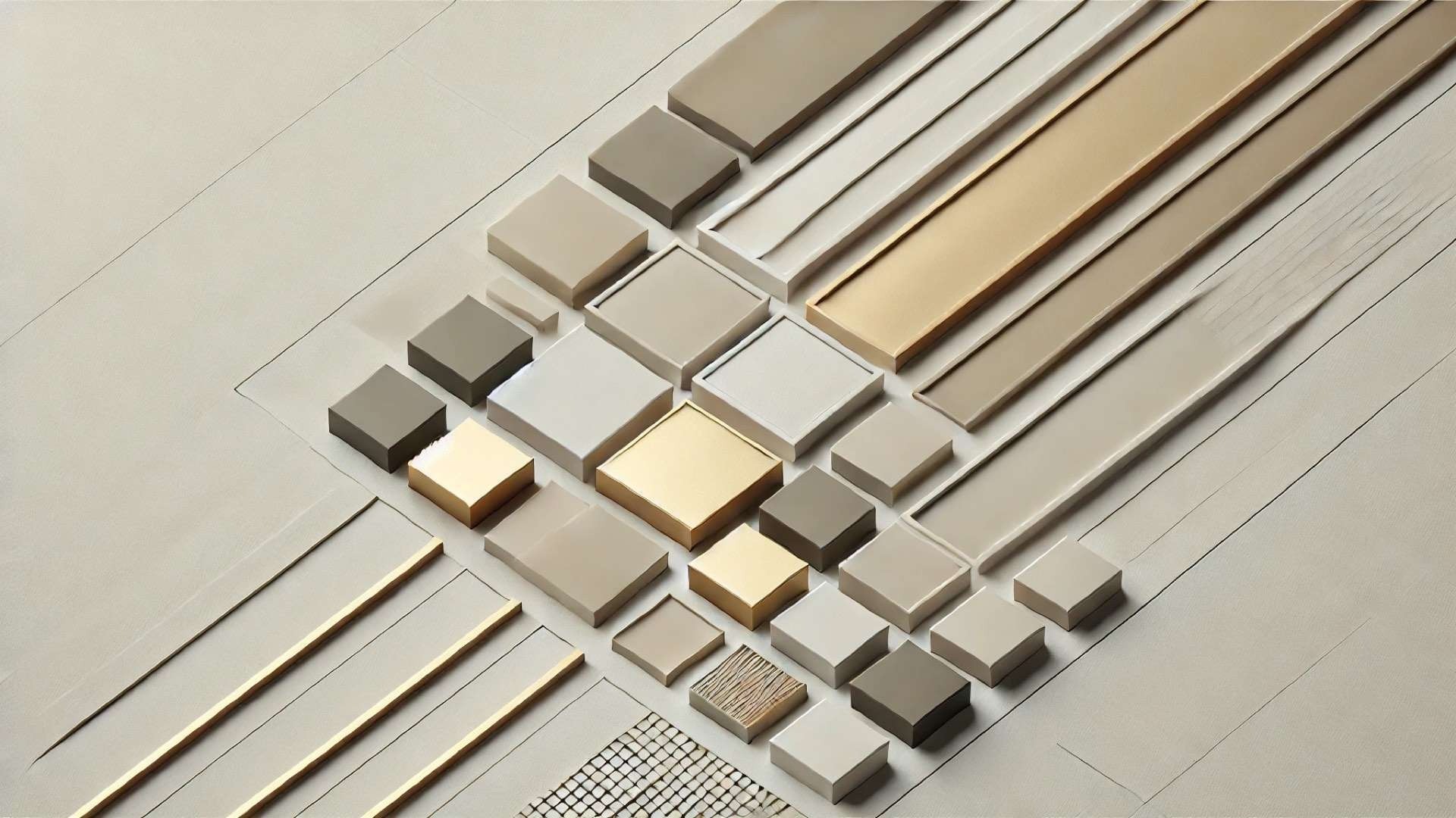 A minimalist grid of geometric blocks and shapes arranged like a premium, text-free data visualization.