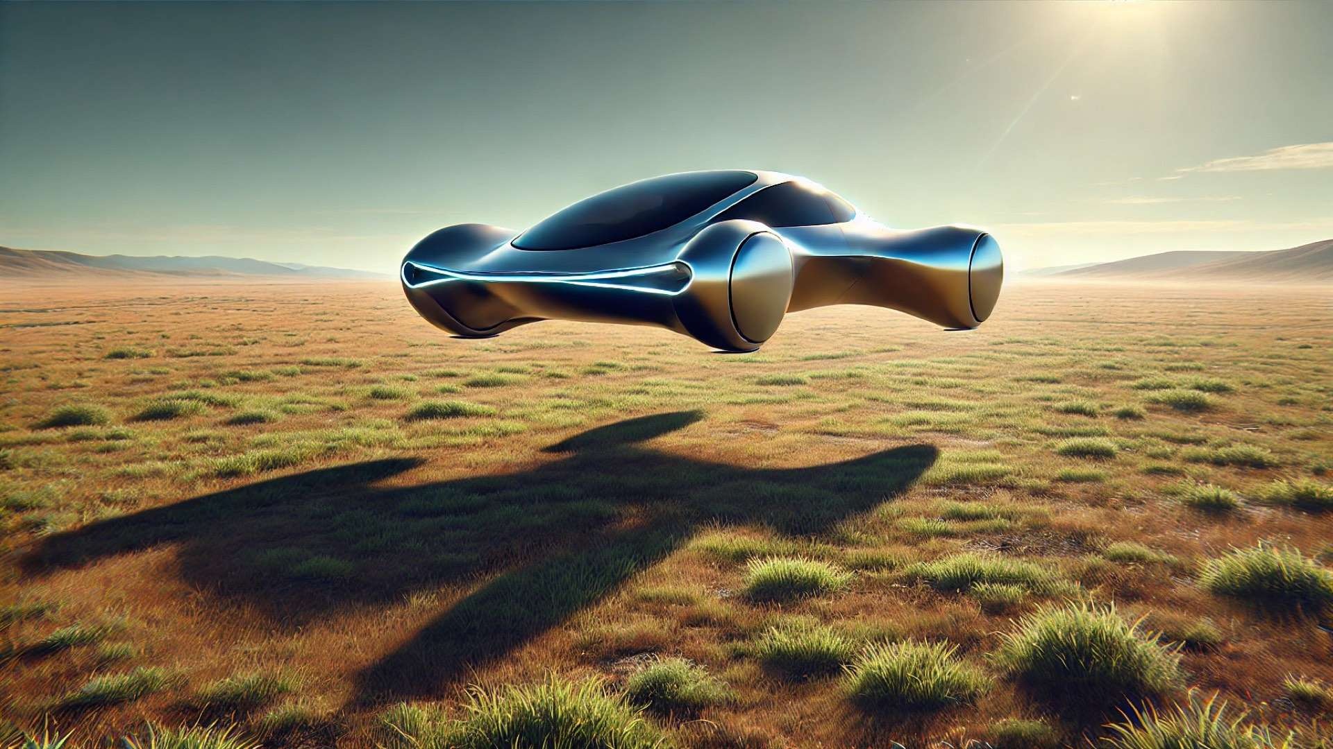 Sleek Alef Model A flying car in a blue sky, showcasing urban mobility solutions.