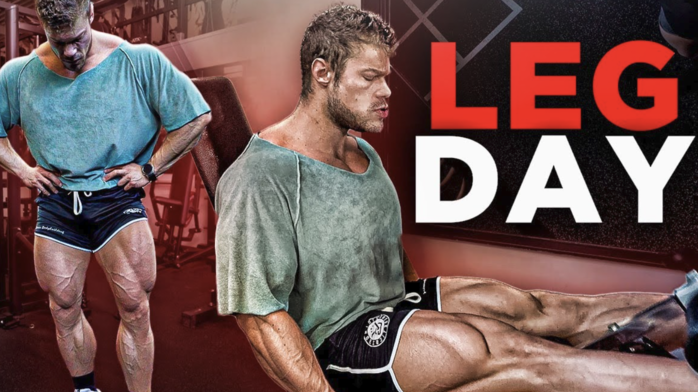 Confident young male bodybuilder showcasing powerful legs, emphasizing muscle size metrics.