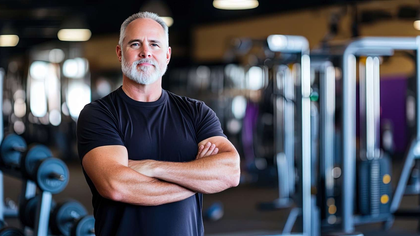 high-ticket gym sales consultation modern gym setting photorealistic focused staff consultation digital folders tablet glass walls motivational posters natural daylight