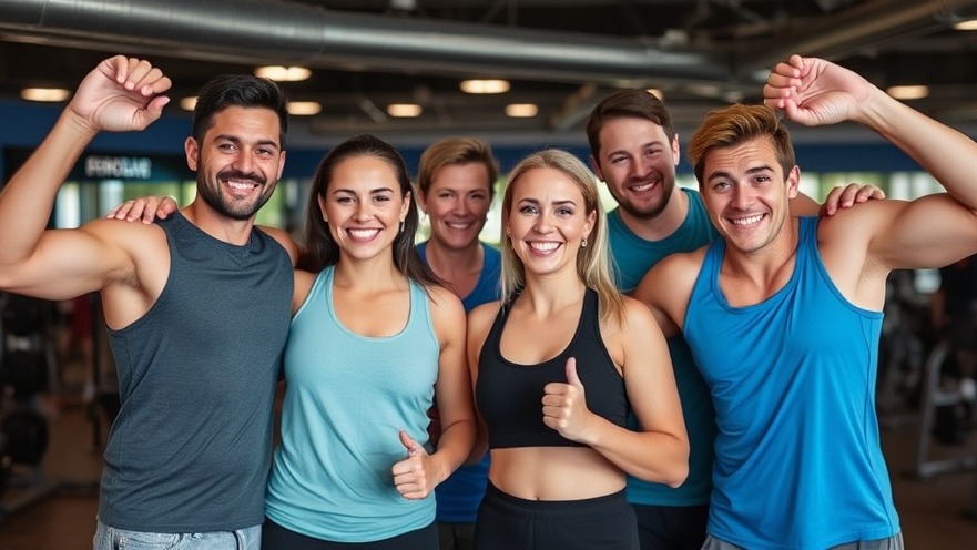 Happy gym members celebrating fitness achievements together