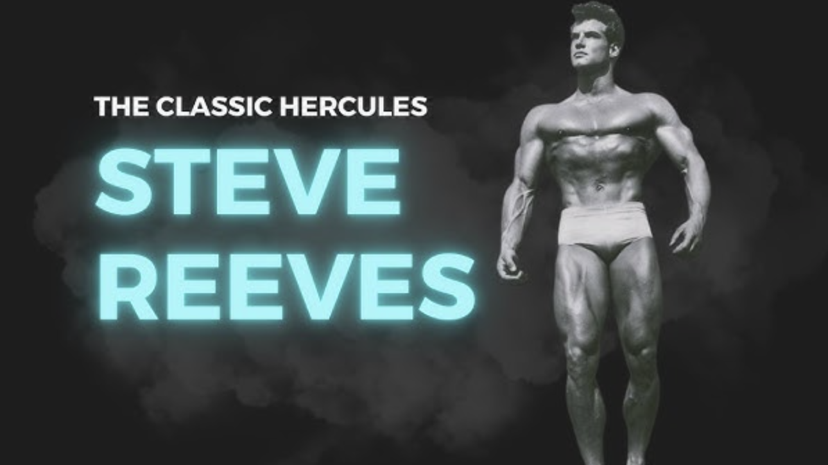 Steve Reeves Workout Routine. Muscular bodybuilder posing confidently.