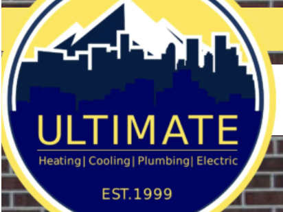 Modern HVAC service logo with mountains and cityscape in bold colors