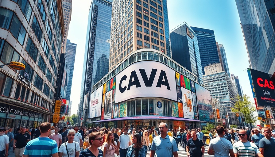Cava Group financing strategies displayed on a vibrant city street banner.