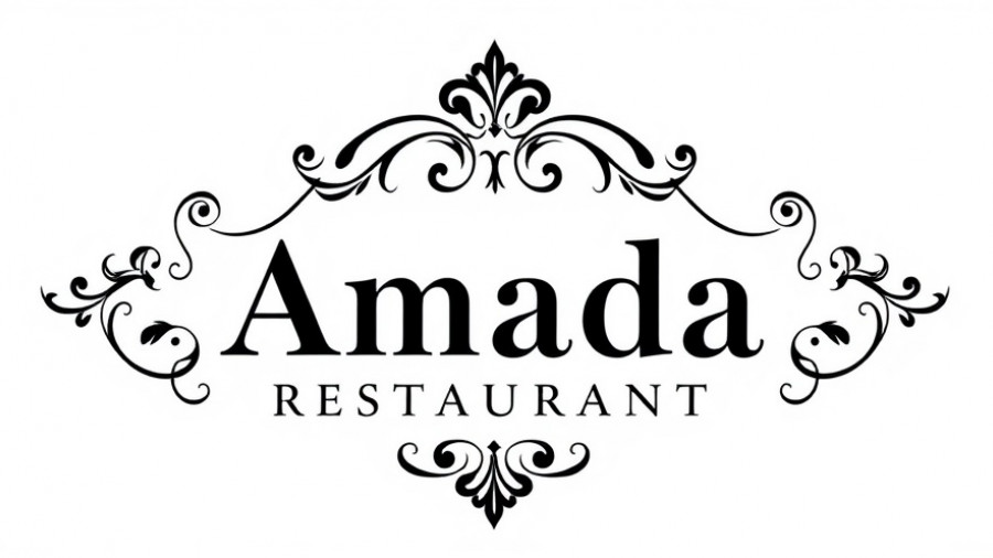 Amada Restaurant elegant logo design with decorative elements