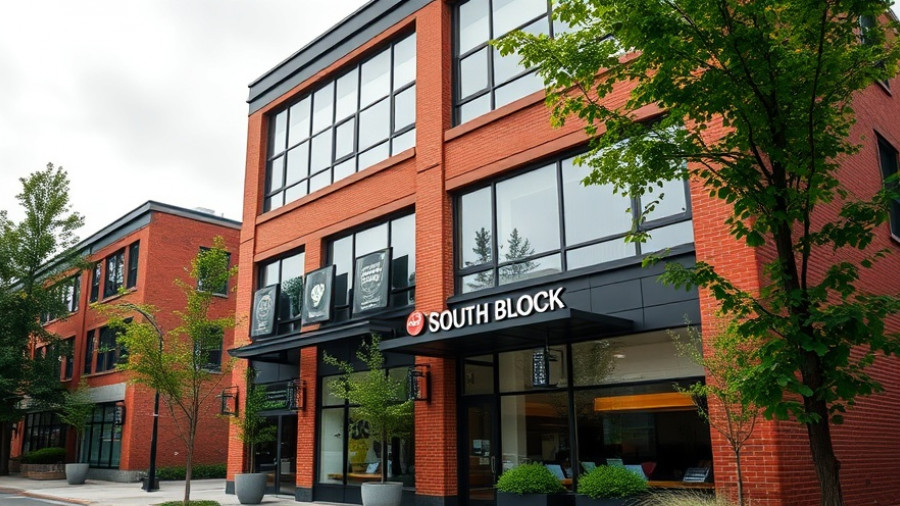 South Block Reston Grand Opening at modern brick building.