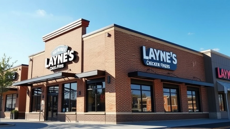 Layne's Chicken Fingers Franchise Growth depicted by a modern restaurant exterior.