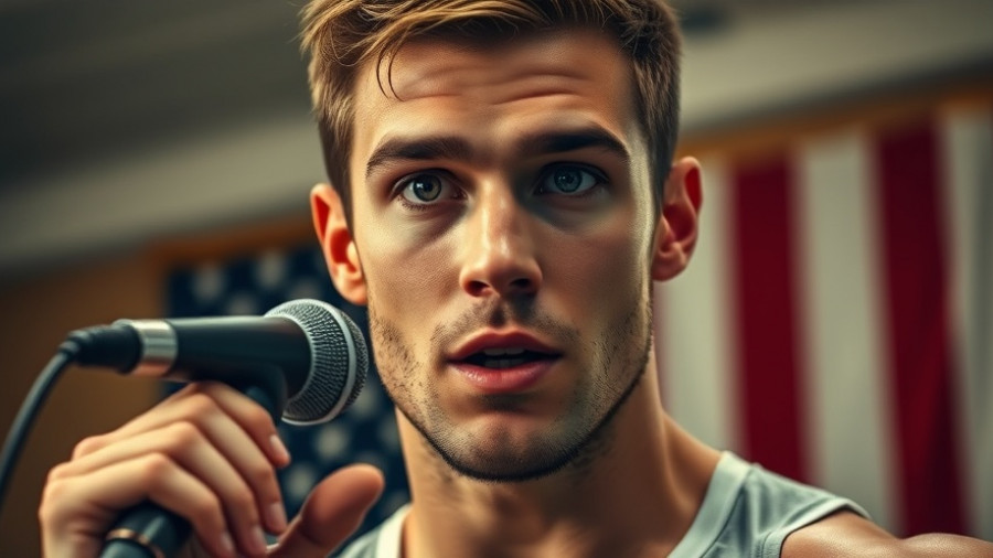 Focused male discussing effective weight loss solutions with an American flag backdrop.