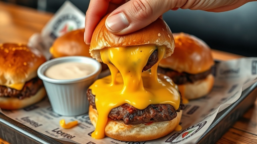 Son of a Butcher and King’s Hawaiian slider with melted cheese dripping, collaboration food.