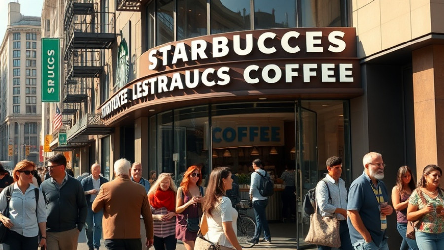 Starbucks storefront with pedestrians and customers inside, vibrant city life.