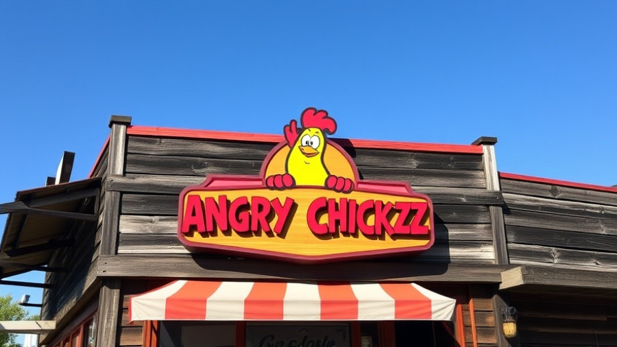 Angry Chickz restaurant facade showcasing brand signage.