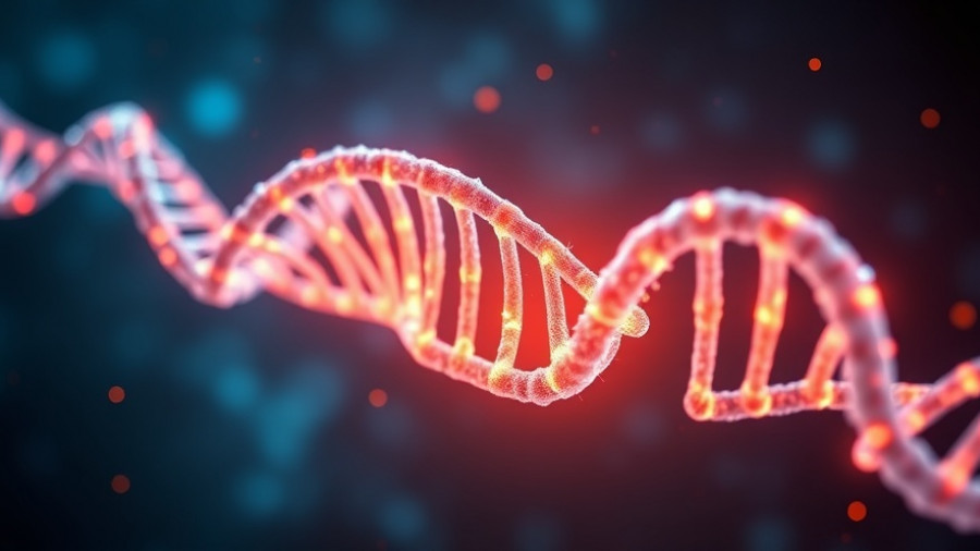 Illustrative DNA strands glowing with vibrant colors.