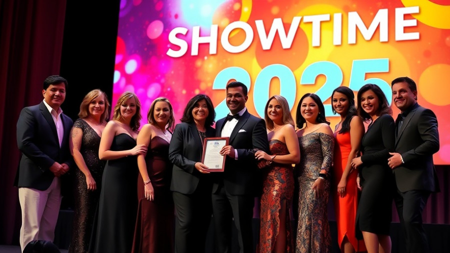 Mountain Mike's Pizza Vendor of the Year award ceremony with recipients on stage.