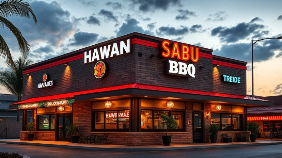 Ono Hawaiian BBQ expansion, vibrant restaurant exterior evening view