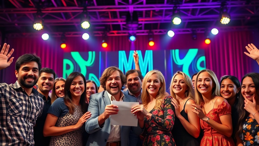 Mountain Mike’s Pizza Vendor of the Year award celebration on colorful stage.