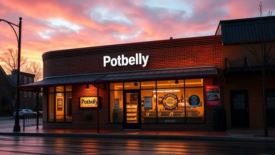 Potbelly Sandwich Shop exterior at twilight, RaceTrac Potbelly acquisition
