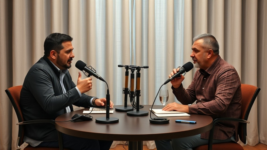 Two men discussing fitness ideals on a podcast, highlighting diverse fitness perspectives.