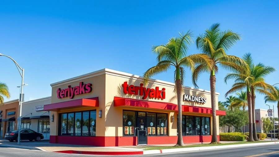 Teriyaki Madness restaurant exterior on a sunny day showcasing franchise growth.