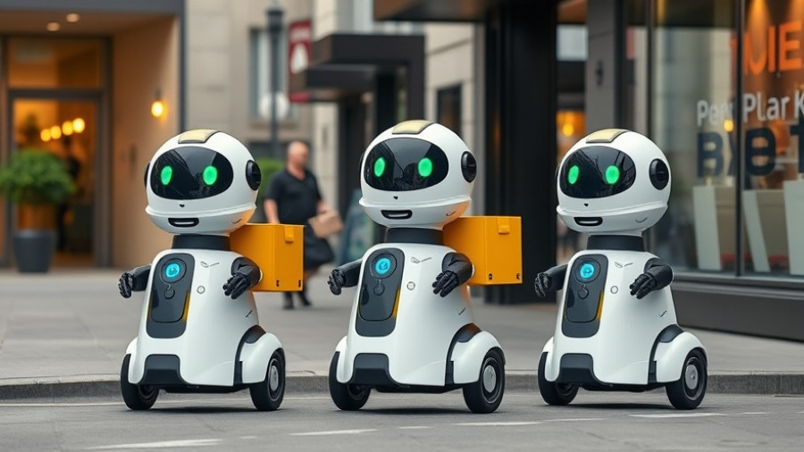Three Grubhub delivery robots outside a restaurant, robot delivery pilot Grubhub.