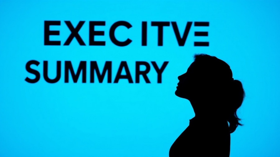 Silhouette of woman with 'Executive Summary' text on blue background.
