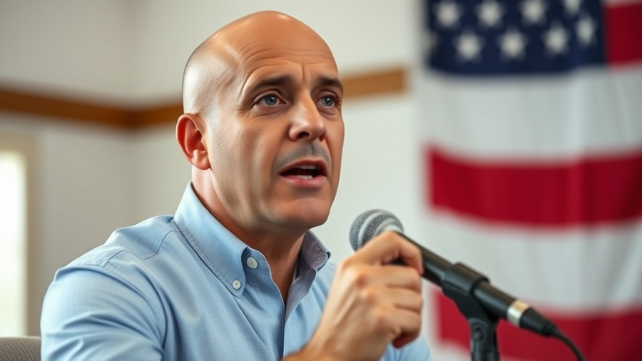 Fitness influencers podcasting, bald man with microphone, American flag background.