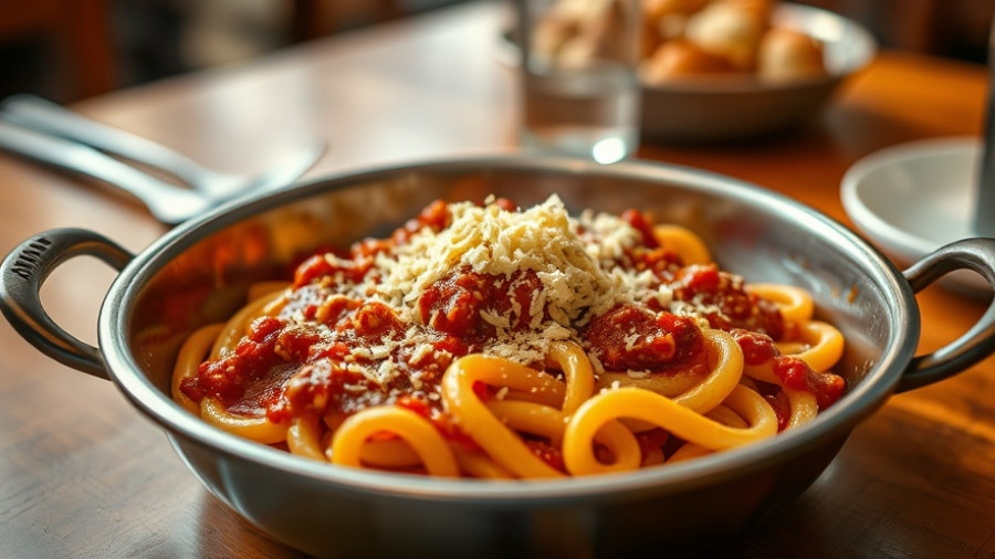 Limited-time restaurant dishes: hot pasta with savory sauce, sprinkled cheese.