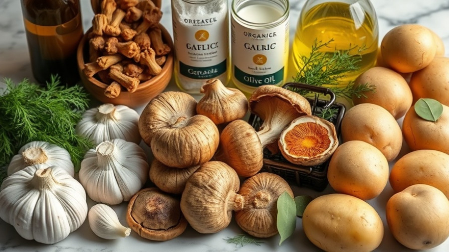 Kulajda with Poached Egg Recipe ingredients including mushrooms and olive oil.