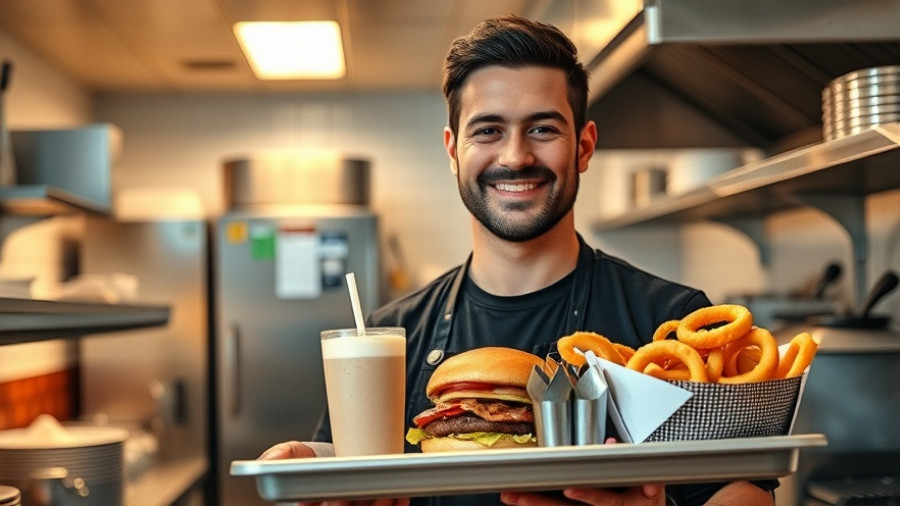 Bobby’s Burgers Expansion into Canada: Man smiling in restaurant kitchen with food.