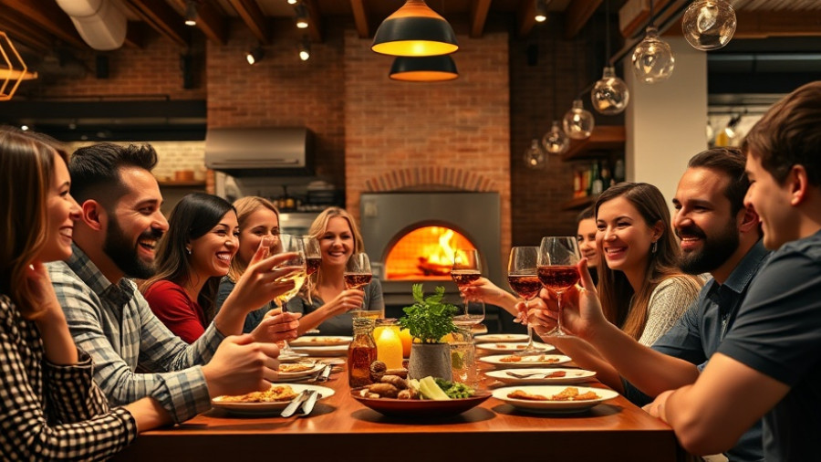 Lively dinner at Sixty Vines Restaurant Raleigh with friends toasting.