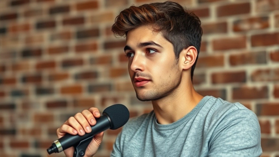 Casual young man discusses gym owner challenges on a podcast.