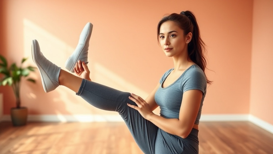 Woman practicing barre exercise in peaceful home environment.
