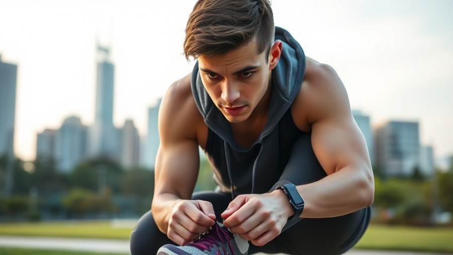 Anthony Ramos prepares for NYC Marathon, tying shoelaces in park.