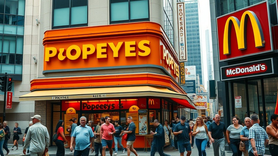 Popeyes storefront in urban area, potential sales slump recovery.