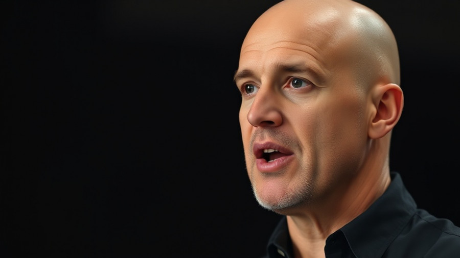 Bald man confidently discussing, exemplifying 'Fat Is Beautiful'.