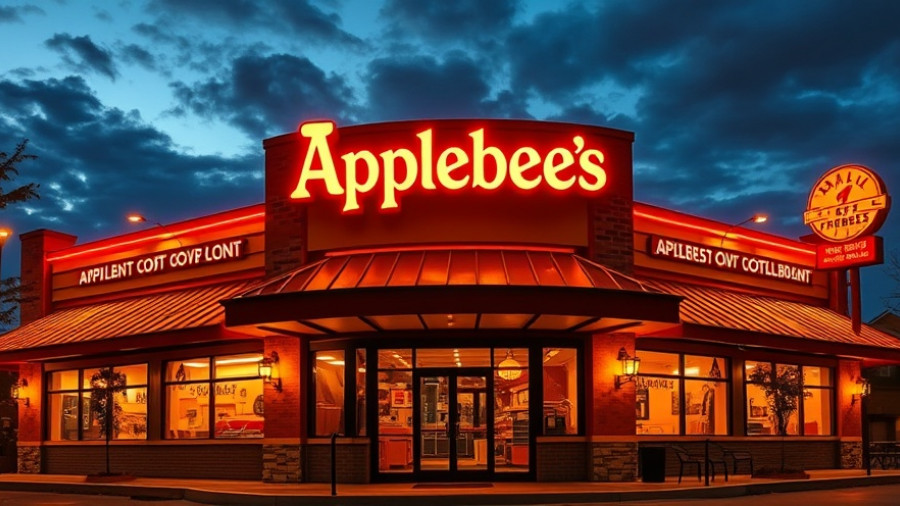 Exterior of Applebee's restaurant with bright signage under dusk sky.