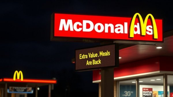 McDonald's Extra Value Meals sign glowing at night drive-thru.