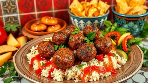 Colorful Turkish meatballs meal presentation at Taziki's Mediterranean Café.