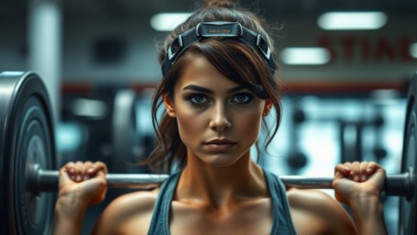 Novice lifter in gym squatting with a barbell, focused.