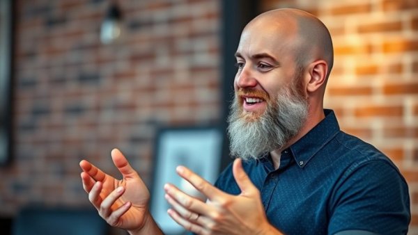 Bald man engaging in conversation with a brick wall backdrop, exploring 'Are Protein Shakes a Waste of Money?'