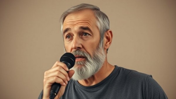 Motivational speaker in a studio reflecting on fitness, promoting Just Add 5lbs to Your Routine.