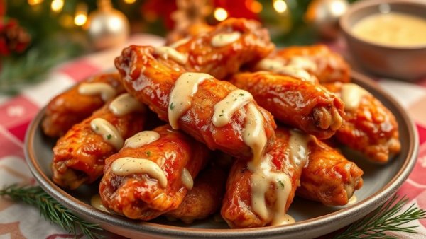 Wings and Rings Winter Menu: Creamy garlic asiago chicken wings.