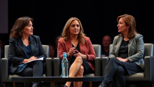 Panel discussion on beverage service hospitality featuring three women.