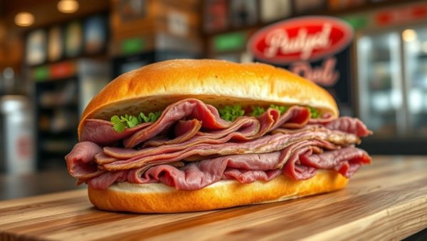 Cheba Hut Easton Park Sub Shop roast beef sandwich with cheese.