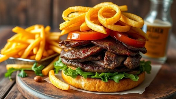 Bad Daddy's holiday menu: gourmet burger with fries and onion rings.