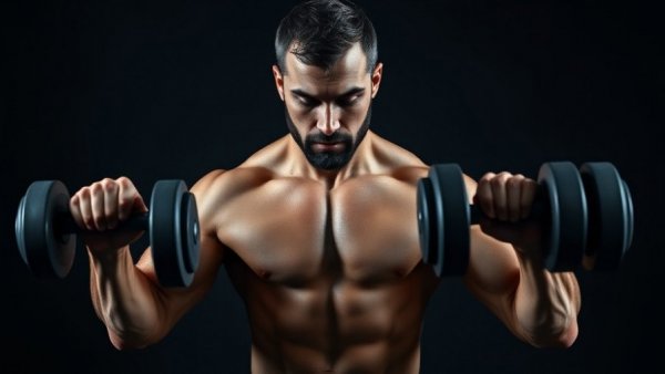Intense 30-minute biceps workout with muscular man in gym.