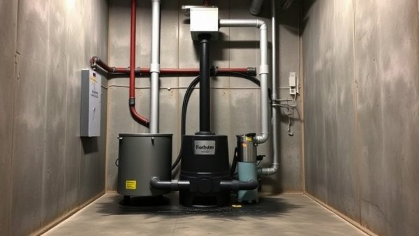 Modern sump pump system in utility room, prevent sump pump freezing in restaurants.