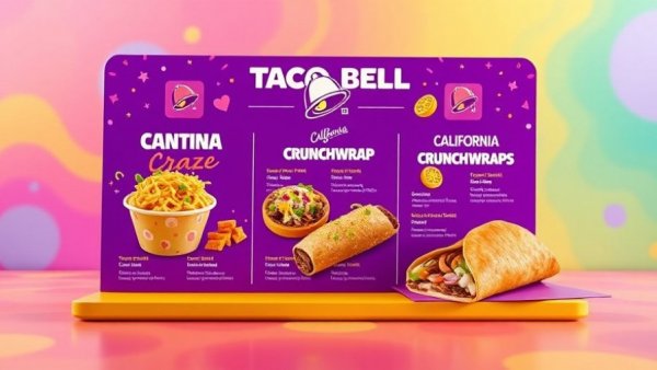 Taco Bell Fan Style Menu with colorful items like Cantina Craze.