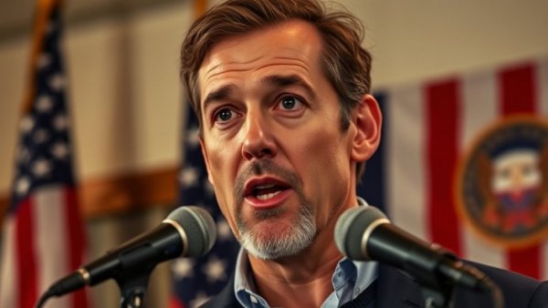 Focused man speaking on identity in fitness with American flag behind.