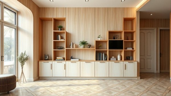 Creative wall storage using space between studs in modern home.