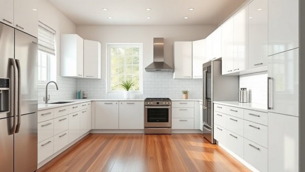 Modern kitchen remodel with white cabinets and appliances, average kitchen remodel cost.
